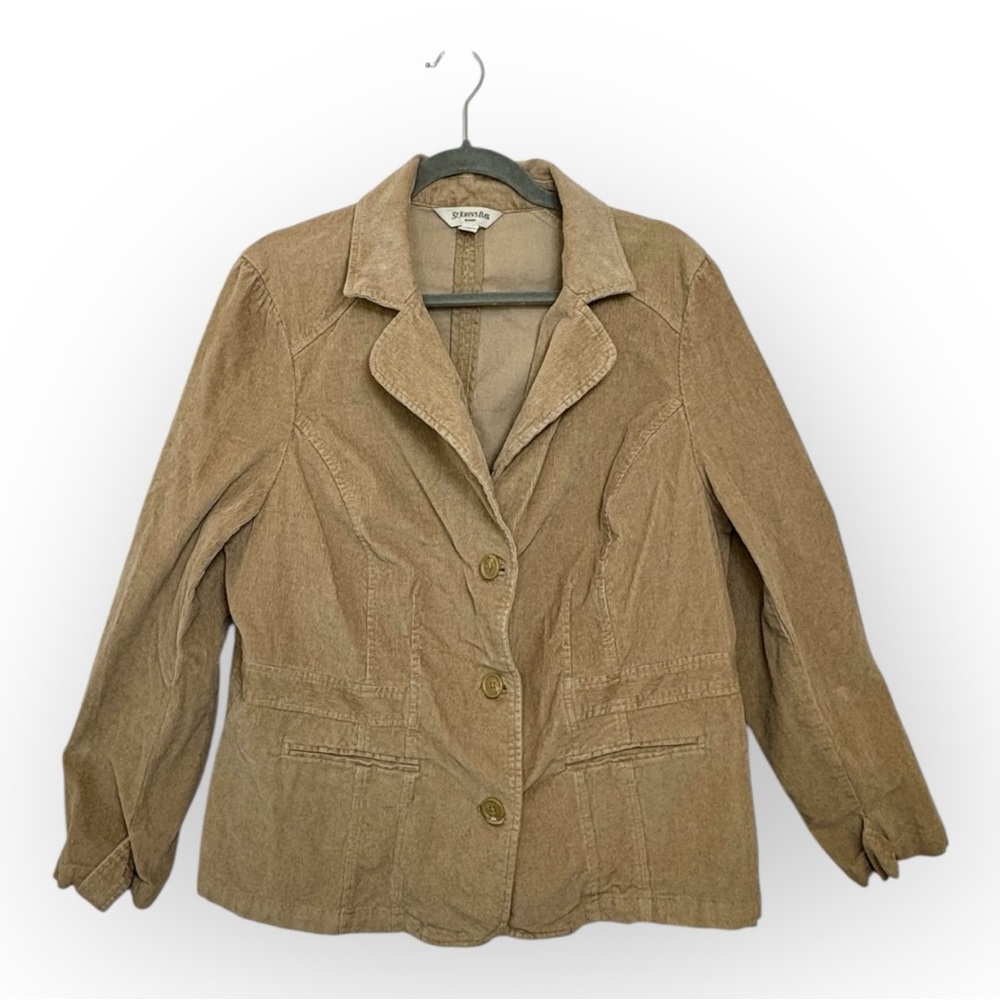 St. John's Bay Women's Beige Corduroy Blazer Jacket Preppy Minimalist 1X